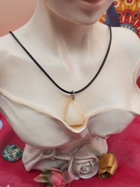 White Jadeite & Black Waxed Cord Necklace